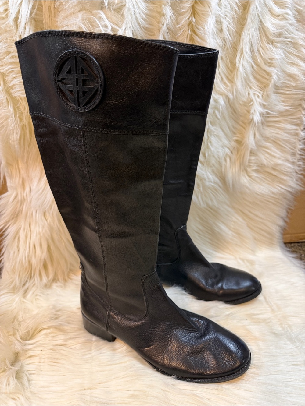 ANTONIO MELANI Black Leather Zip Up Boots - Women’s Size 9.5